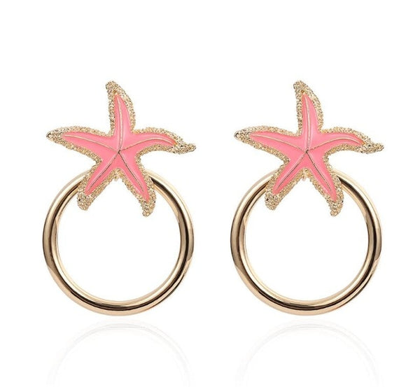 Oversized Ocean Stars Statement Earrings in Coral