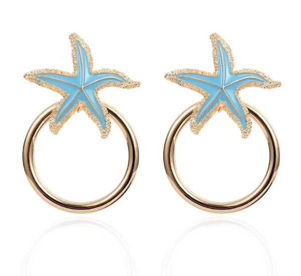 Oversized Ocean Stars Statement Earrings in Blue